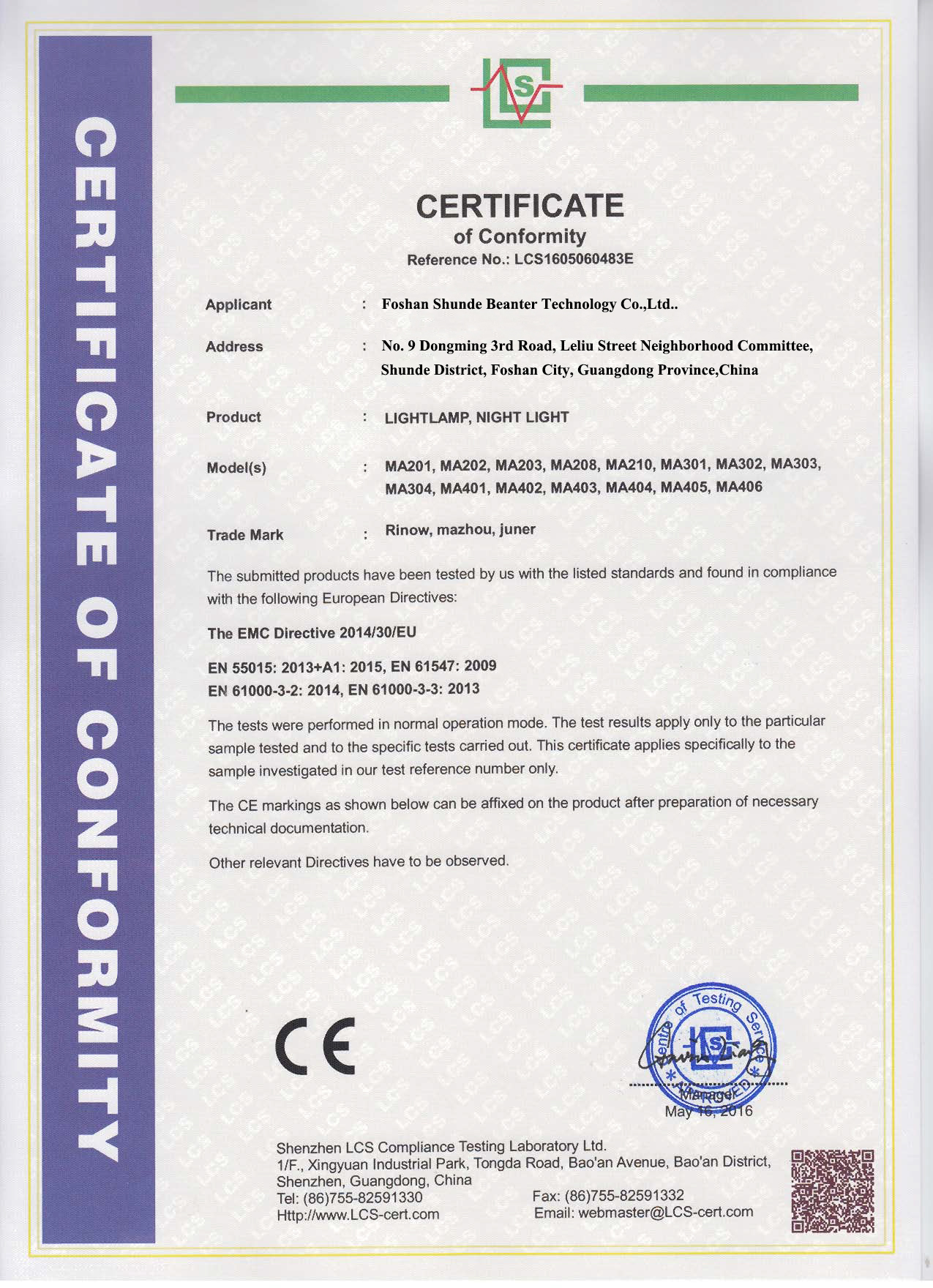 CE certificantion